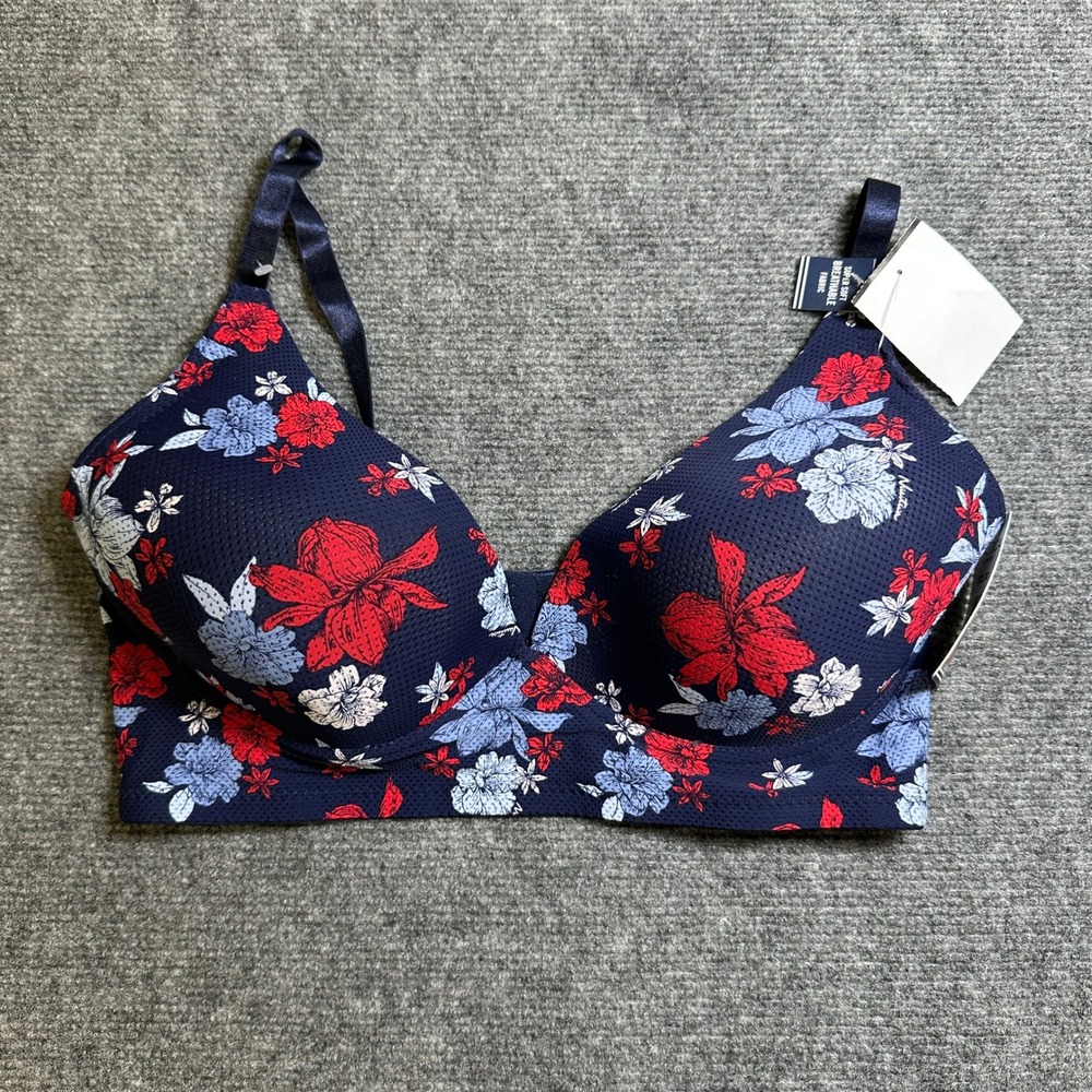 NWT Nautica Intimates Navy Floral Wire-Free Bra 38C NT4156 2PKF1